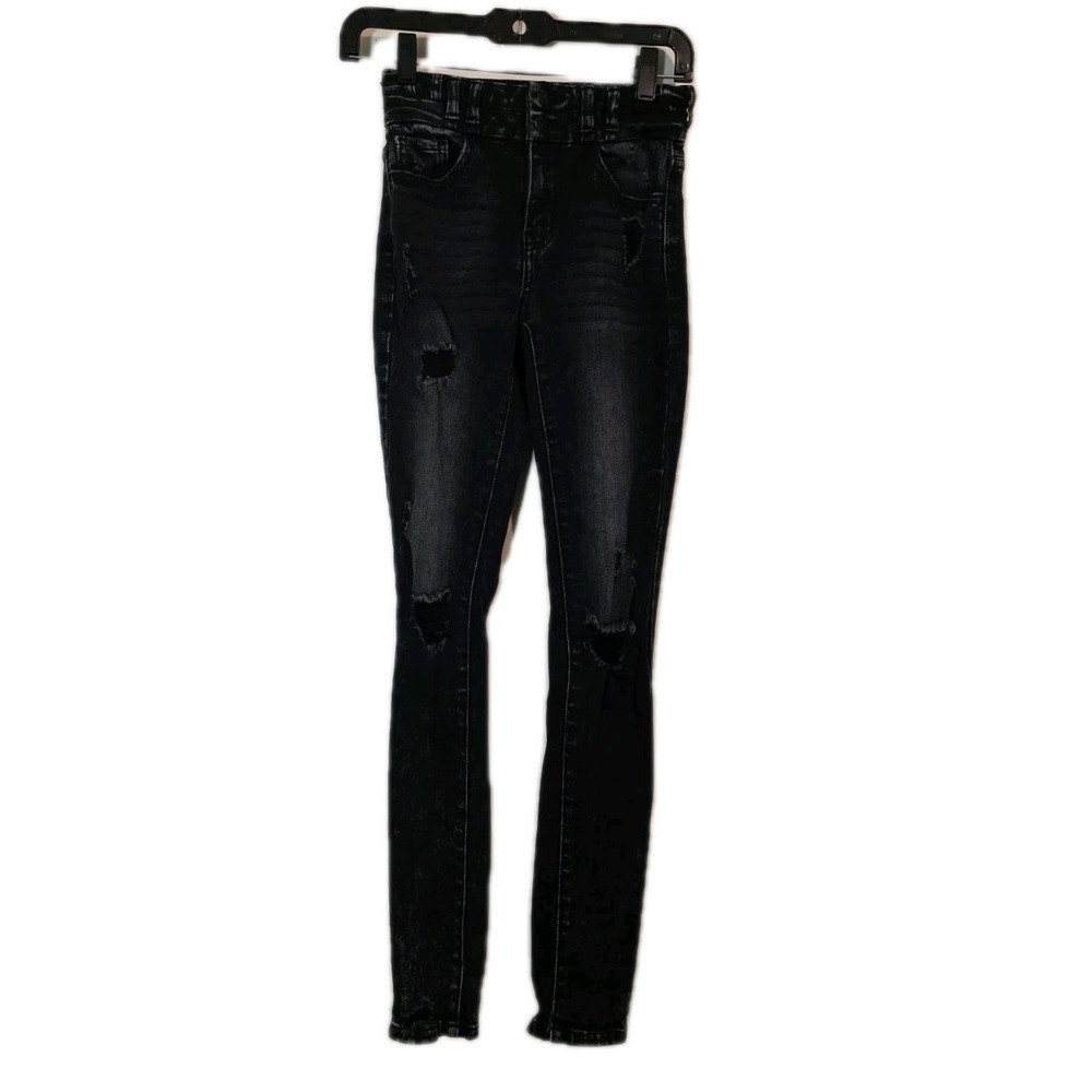KanCan Jeans Womens Sz23 Black Skinny High Rise ‎ Stretch Distressed Denim